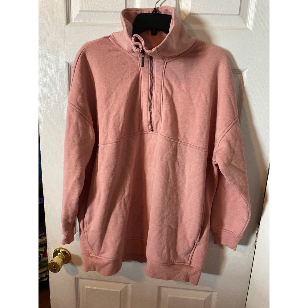 Old Navy Womens Pink Quarter Zip Pullover Sweatshirt Oversized Fleece Large